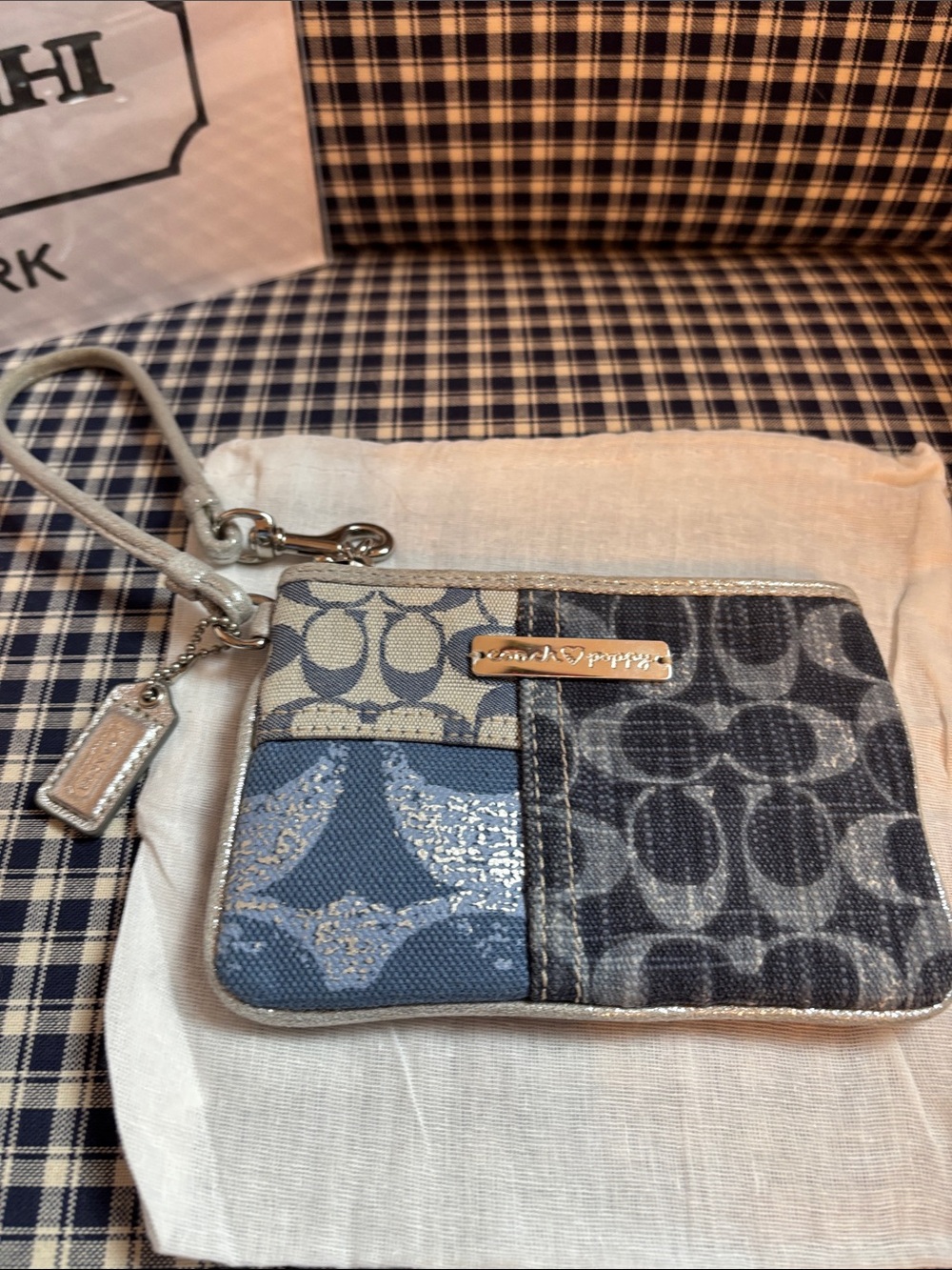Coach Patchwork Signature Wristlet in Beige, Brown and Silver - Picture 2 of 10